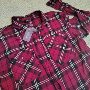 Forever 21 Pink and Black Plaid Button Down Shirt
